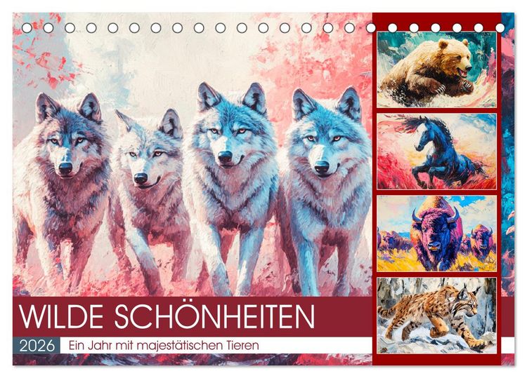 Produktbild: Wilde Sch&ouml;nheiten. Ein Jahr mit majest&auml;tischen Tieren (Tischkalender 2026 DIN A5 quer), CALVENDO Monatskalender
