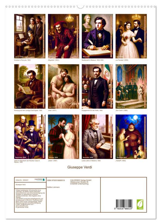 Produktbild: Giuseppe Verdi (hochwertiger Premium Wandkalender 2026 DIN A2 hoch), Kunstdruck in Hochglanz