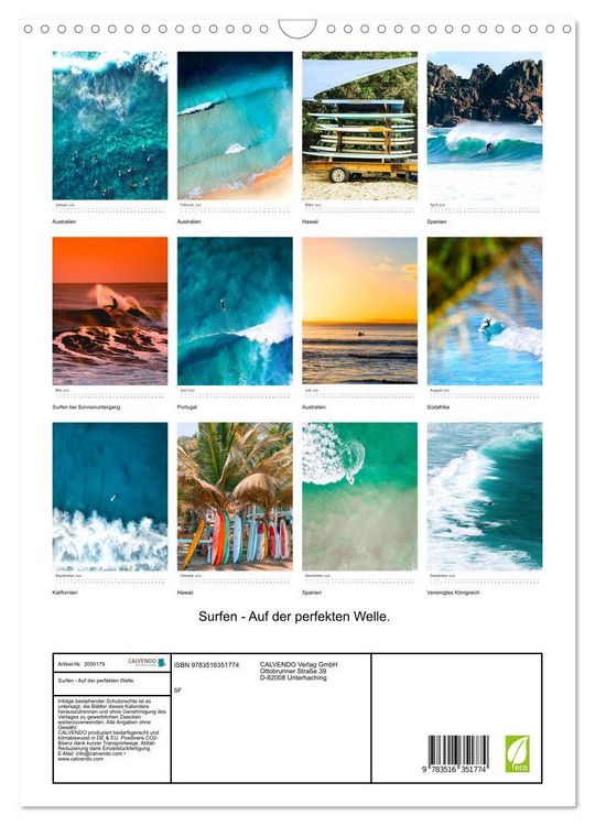Produktbild: Surfen - Auf der perfekten Welle. (Wandkalender 2026 DIN A3 hoch), CALVENDO Monatskalender