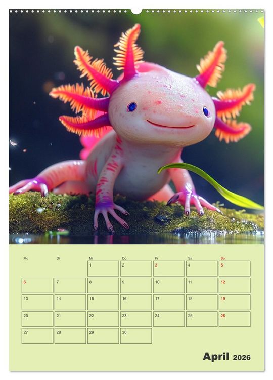 Produktbild: Axolotl. Lustiger Schwanzlurch mit Superkr&auml;ften (Wandkalender 2026 DIN A2 hoch), CALVENDO Monatskalender