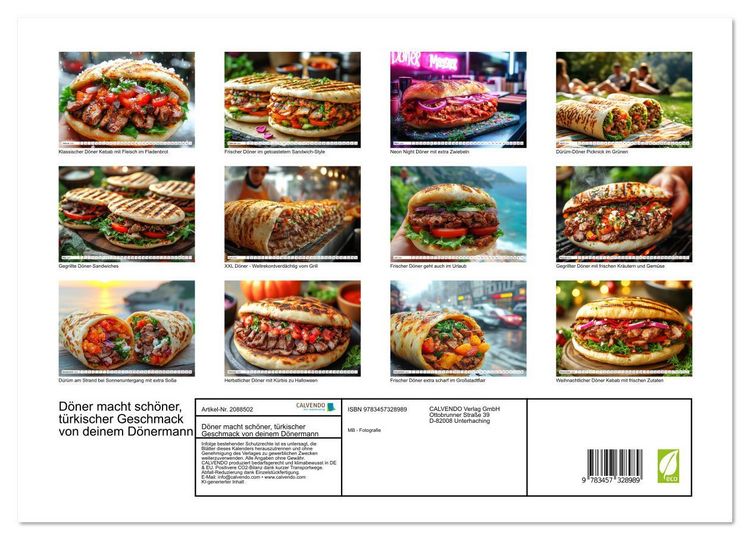 Produktbild: D&ouml;ner macht sch&ouml;ner, t&uuml;rkischer Geschmack von deinem D&ouml;nermann (hochwertiger Premium Wandkalender 2026 DIN A2 quer), Kunstdruck in Hochglanz