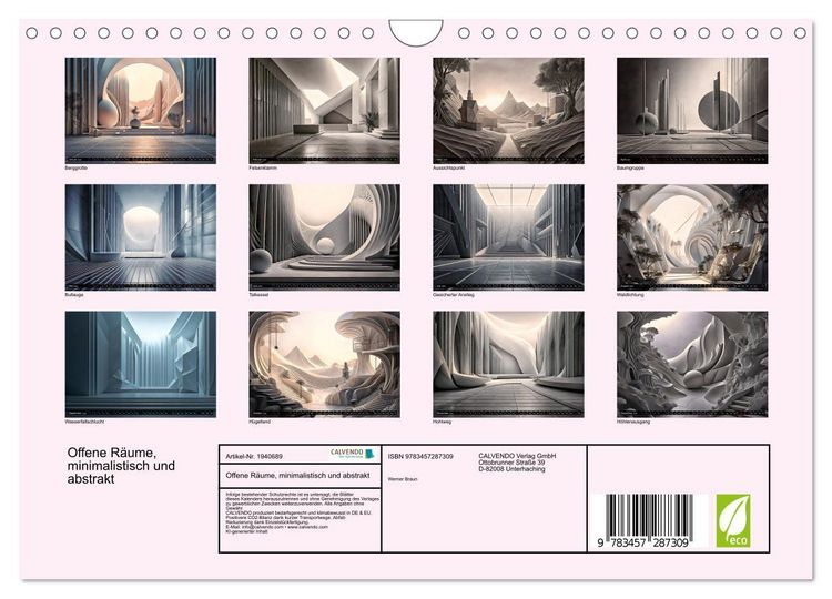 Produktbild: Offene R&auml;ume, minimalistisch und abstrakt (Wandkalender 2026 DIN A4 quer), CALVENDO Monatskalender