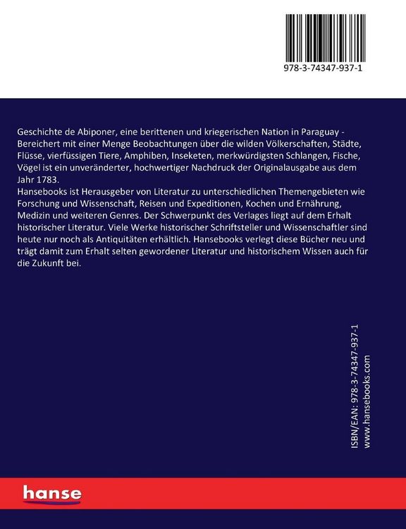 Produktbild: Geschichte de Abiponer, eine berittenen und kriegerischen Nation in Paraguay