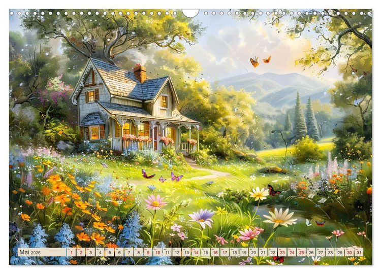 Produktbild: Kleine Cottages - Romantische Fantasieh&auml;uschen (Wandkalender 2026 DIN A3 quer), CALVENDO Monatskalender