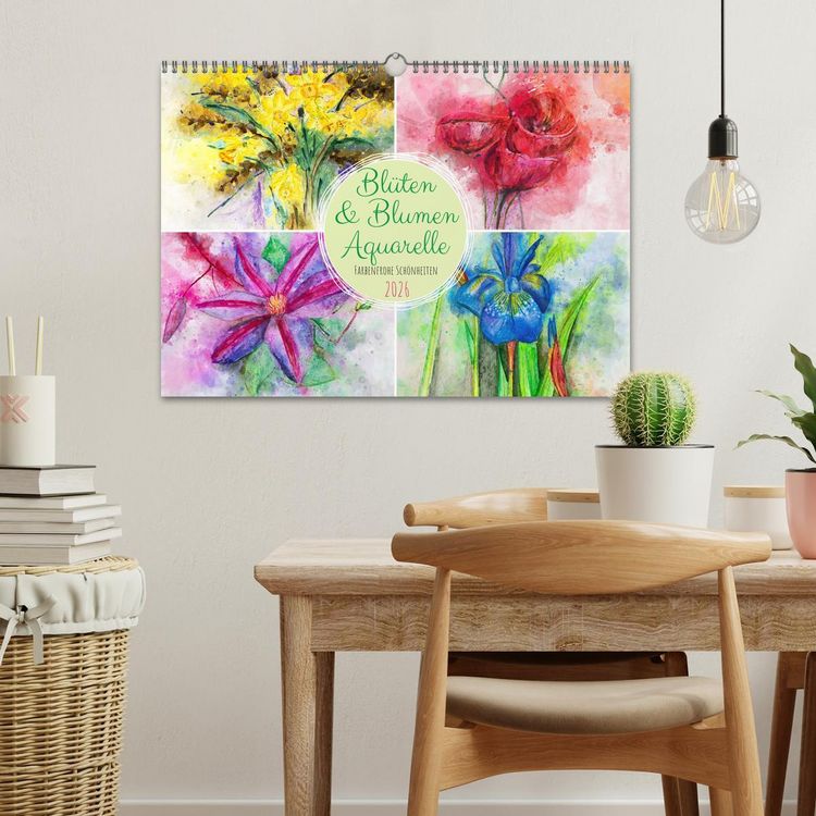 Produktbild: Bl&uuml;ten & Blumen Aquarelle - Farbenfrohe Sch&ouml;nheiten (Wandkalender 2026 DIN A3 quer), CALVENDO Monatskalender