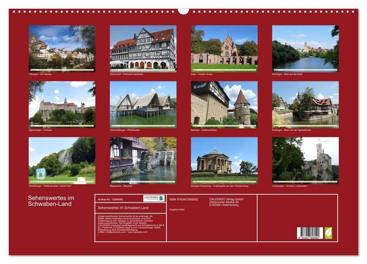 Produktbild: Sehenswertes im Schwaben-Land (Wandkalender 2026 DIN A2 quer), CALVENDO Monatskalender