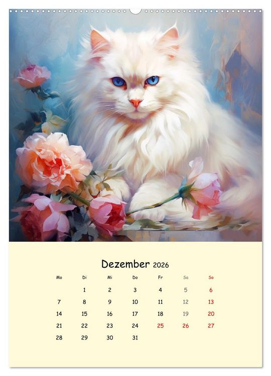 Produktbild: Liebliche Katzen. Anmut und W&uuml;rde mit Blumen (hochwertiger Premium Wandkalender 2026 DIN A2 hoch), Kunstdruck in Hochglanz