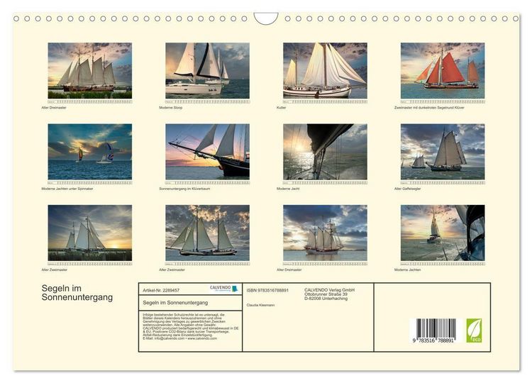 Produktbild: Segeln im Sonnenuntergang (Wandkalender 2027 DIN A3 quer), CALVENDO Monatskalender
