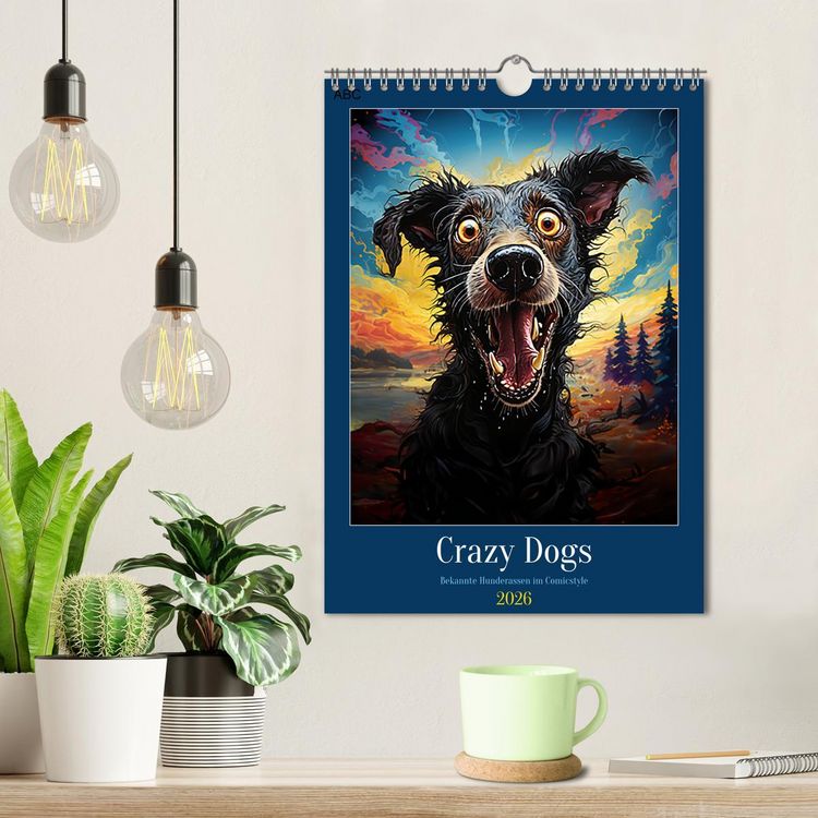 Produktbild: Crazy Dogs Bekannte Hunderassen im Comicstyle (Wandkalender 2026 DIN A4 hoch), CALVENDO Monatskalender