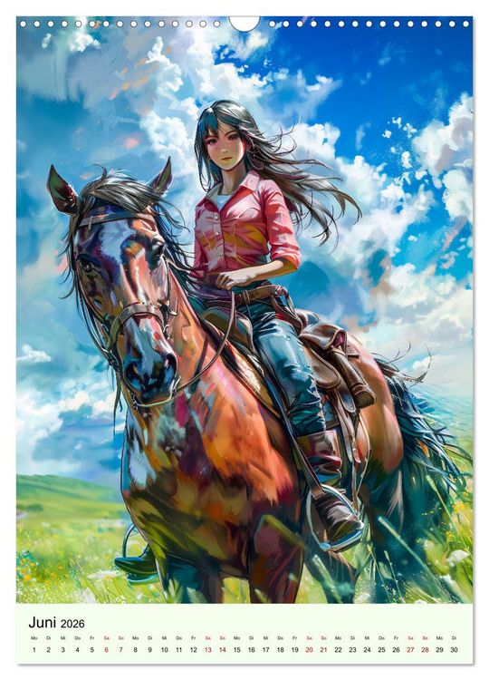 Produktbild: Pferdegl&uuml;ck - Anime-M&auml;dchen erkunden die Natur (Wandkalender 2026 DIN A3 hoch), CALVENDO Monatskalender