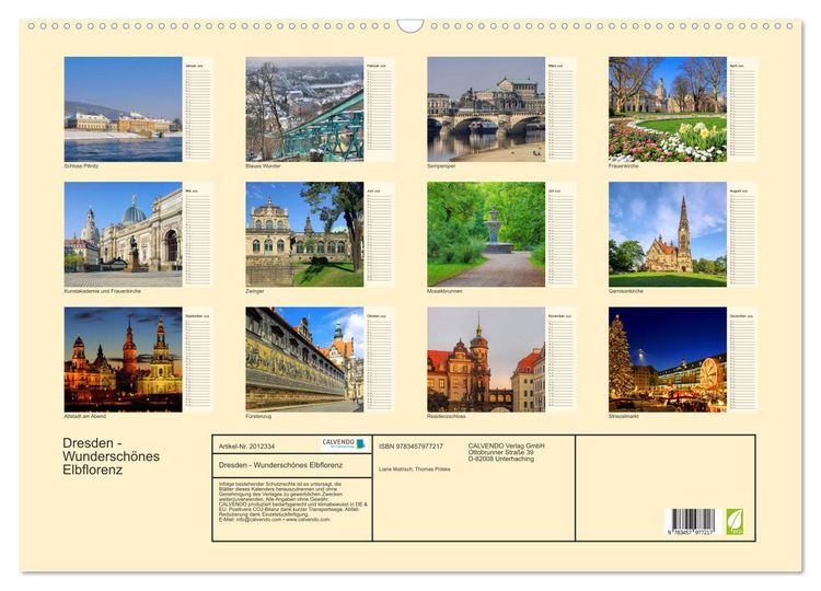 Produktbild: Dresden - Wundersch&ouml;nes Elbflorenz (Wandkalender 2026 DIN A2 quer), CALVENDO Monatskalender