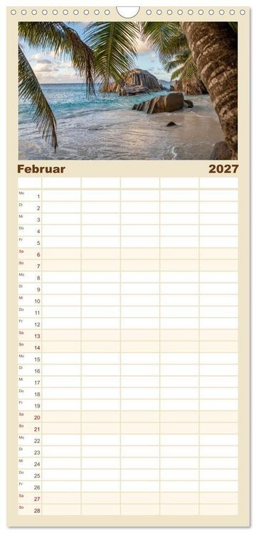 Produktbild: Familienplaner 2027 - Seychellen: La Digue und Mah&eacute; - zwei Trauminseln mit 5 Spalten (Wandkalender, 21 x 45 cm) CALVENDO