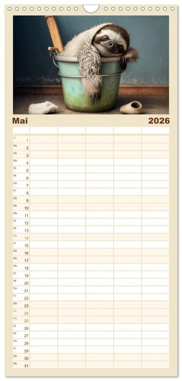 Produktbild: Familienplaner 2026 - Der Kalender f&uuml;r echte Faultiere mit 5 Spalten (Wandkalender, 21 x 45 cm) CALVENDO