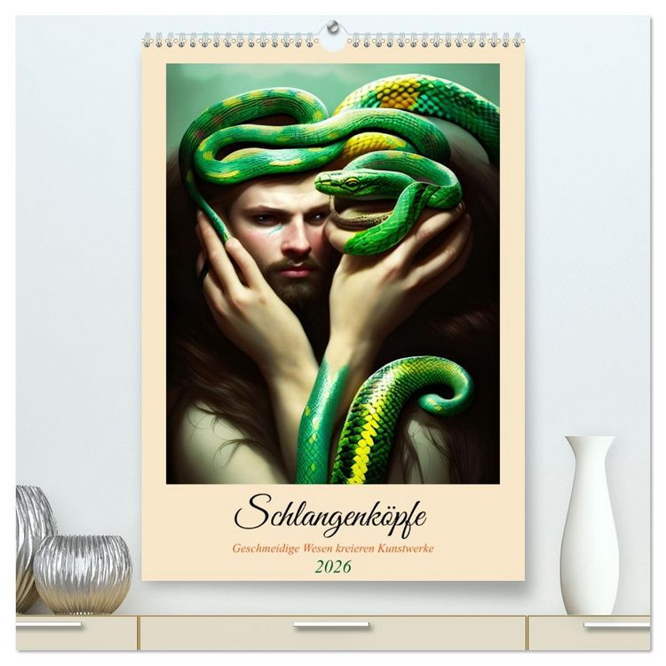 Produktbild: Schlangenk&ouml;pfe Geschmeidige Wesen kreieren Kunstwerke (hochwertiger Premium Wandkalender 2026 DIN A2 hoch), Kunstdruck in Hochglanz