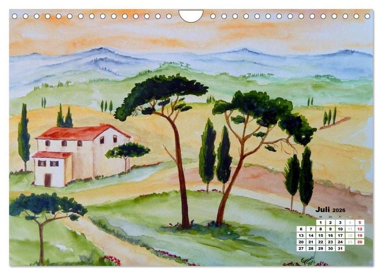Produktbild: Toskana in Aquarell (Wandkalender 2026 DIN A4 quer), CALVENDO Monatskalender