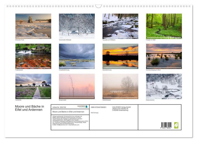 Produktbild: Moore und B&auml;che in Eifel und Ardennen (Wandkalender 2026 DIN A2 quer), CALVENDO Monatskalender