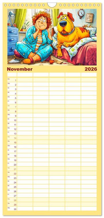 Produktbild: Familienplaner 2026 - Frauchen und Hund. Witzige Cartoons vom t&auml;glichen Chaos mit 5 Spalten (Wandkalender, 21 x 45 cm) CALVENDO