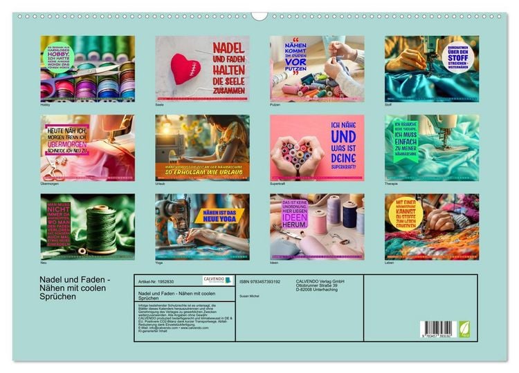 Produktbild: Nadel und Faden - N&auml;hen mit coolen Spr&uuml;chen (Wandkalender 2026 DIN A2 quer), CALVENDO Monatskalender