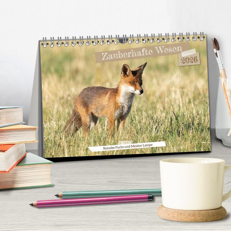 Produktbild: Zauberhafte Wesen - Reineke Fuchs und Meister Lampe (Tischkalender 2026 DIN A5 quer), CALVENDO Monatskalender