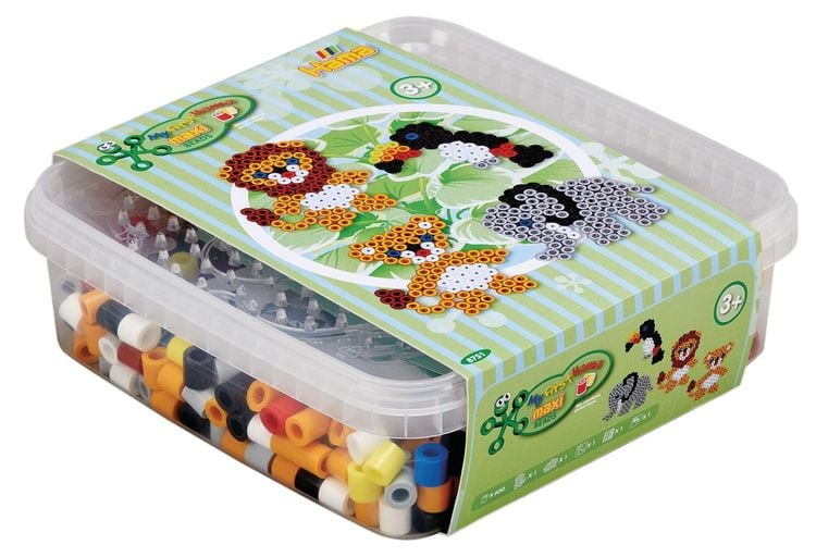 Hama 8751 - My first Hama, Box mit ca. 600 Maxi-Bügelperlen, Stiftplatten und Zubehör, Löwe und Elefant
