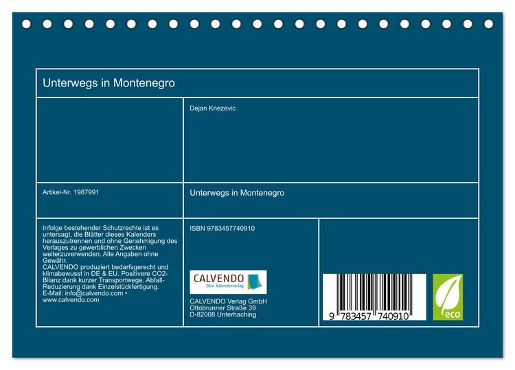 Produktbild: Unterwegs in Montenegro (Tischkalender 2026 DIN A5 quer), CALVENDO Monatskalender