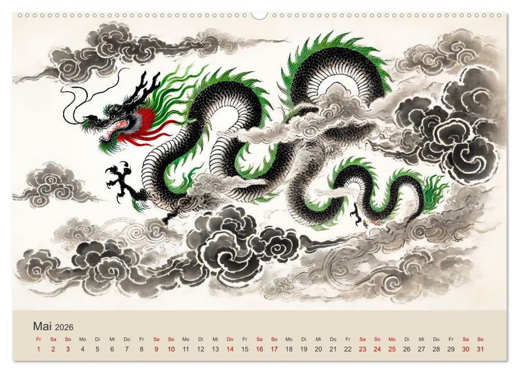 Produktbild: Chinesische Tierkreiszeichen - Kunstvolle KI-Tuschemalerei des Ostens (Wandkalender 2026 DIN A2 quer), CALVENDO Monatskalender