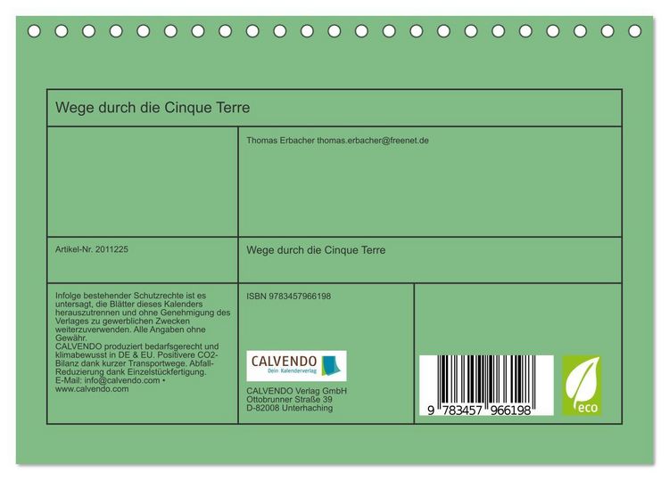 Produktbild: Wege durch die Cinque Terre (Tischkalender 2026 DIN A5 quer), CALVENDO Monatskalender