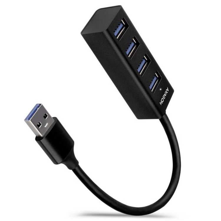 Produktbild: AXAGON HUE-M1A Superspeed USB-A Mini Hub 4x USB 3.0 - 20cm schwarz