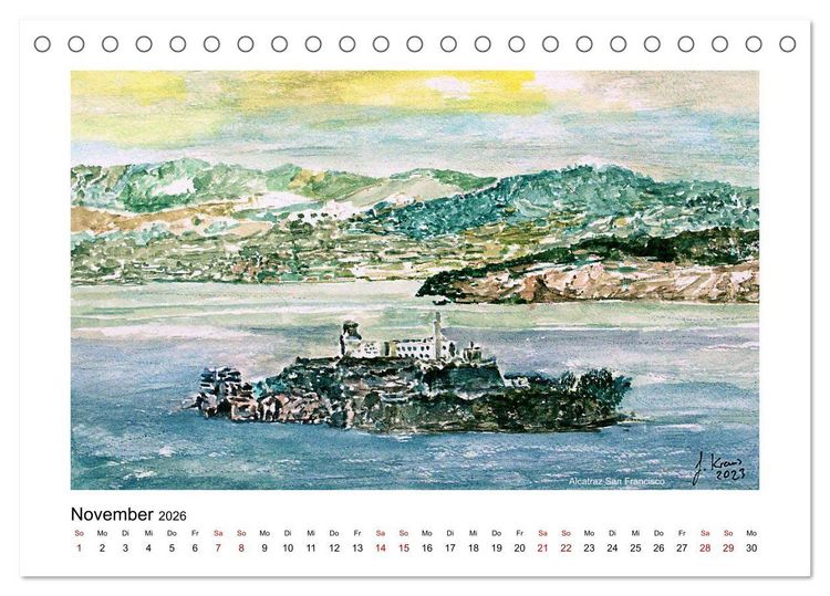 Produktbild: San Francisco in stillen Aquarellen (Tischkalender 2026 DIN A5 quer), CALVENDO Monatskalender