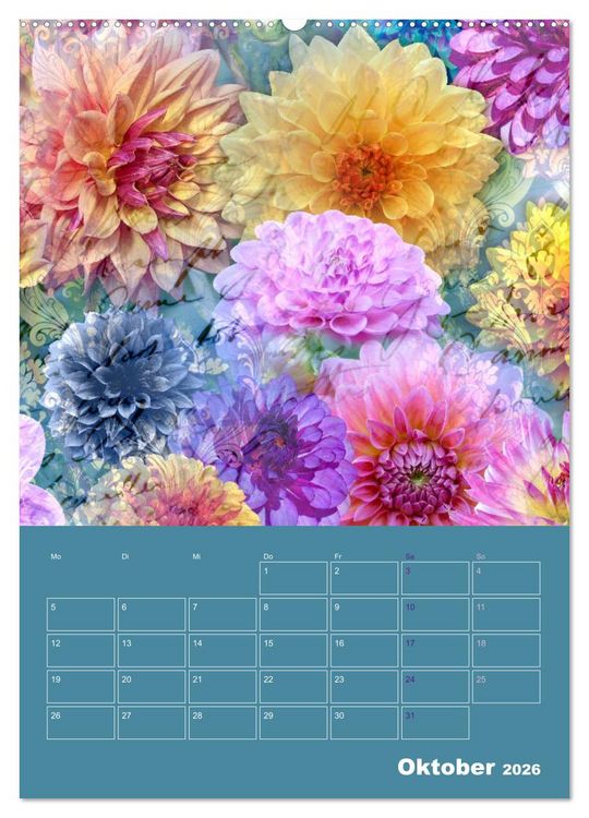 Produktbild: Kunterbunt gemischt - Kunterbunt gemischt - Farbenfroher Jahresplaner mit aufw&auml;ndigen Pflanzencollagen (Wandkalender 2026 DIN A2 hoch), CALVENDO Monatskalender