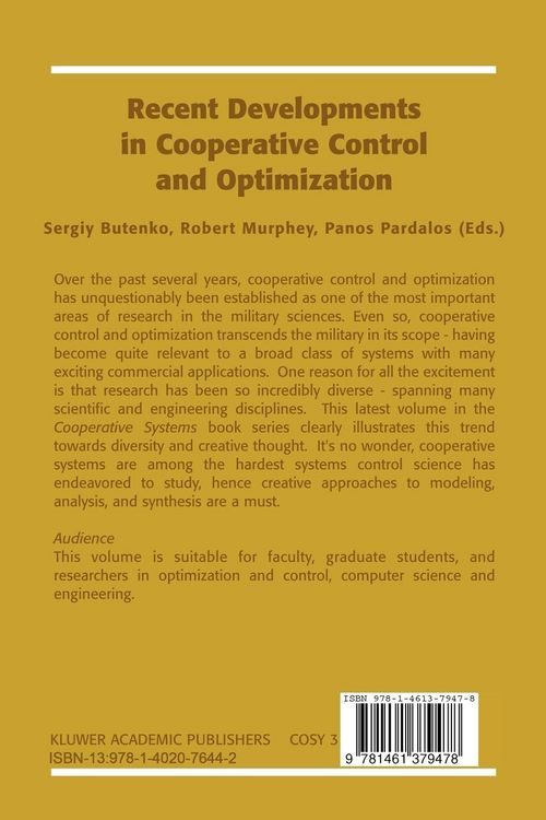 Produktbild: Recent Developments in Cooperative Control and Optimization