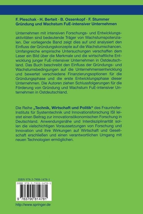 Produktbild: Gr&uuml;ndung und Wachstum FuE-intensiver Unternehmen