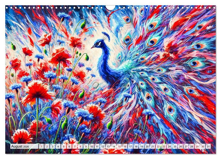 Produktbild: Tanz der Pfauen - Jahreszeiten in abstrakter Eleganz (Wandkalender 2026 DIN A3 quer), CALVENDO Monatskalender