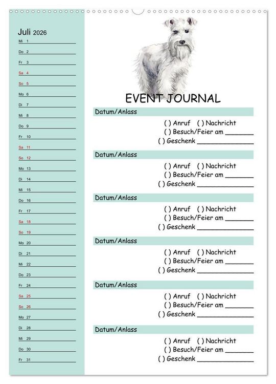Produktbild: B-DAY PLANER - Aquarell Hunderassen - F&uuml;r Termine, Geschenke, Eventdetails & mehr (Wandkalender 2026 DIN A2 hoch), CALVENDO Monatskalender