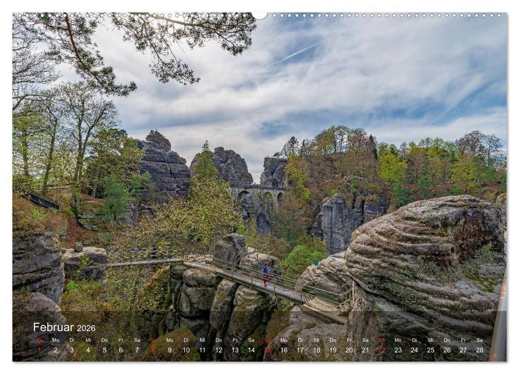 Produktbild: Elbsandsteingebirge - Rund um die Bastei (hochwertiger Premium Wandkalender 2026 DIN A2 quer), Kunstdruck in Hochglanz