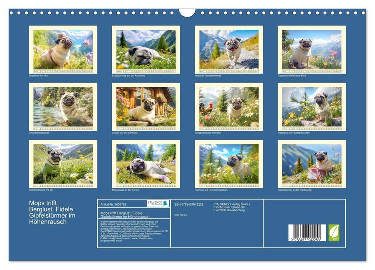 Produktbild: Mops trifft Berglust. Fidele Gipfelst&uuml;rmer im H&ouml;henrausch (Wandkalender 2026 DIN A3 quer), CALVENDO Monatskalender