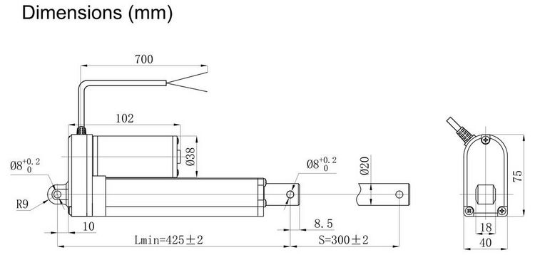 Produktbild: TRU COMPONENTS Elektrozylinder TC24-300-150 TC-13492816 Hubl&auml;nge 300 mm Schubkraft 150 N 24 V/DC 1 St.