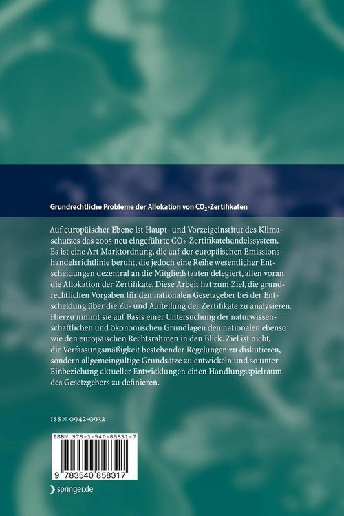 Produktbild: Grundrechtliche Probleme der Allokation von CO2-Zertifikaten