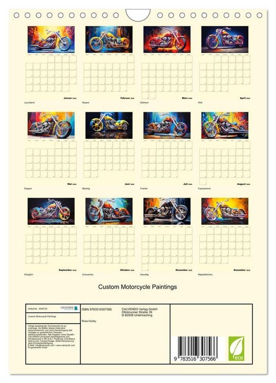 Produktbild: Custom Motorcycle Paintings (Wandkalender 2026 DIN A4 hoch), CALVENDO Monatskalender