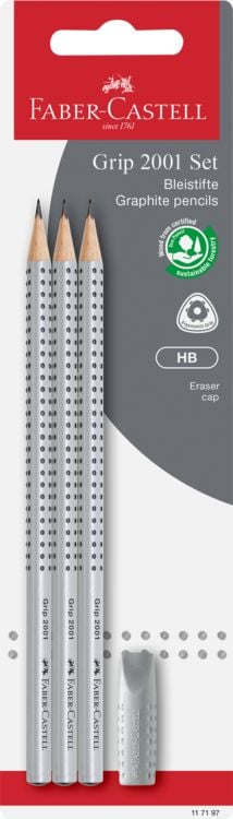 Produktbild: Faber-Castell Bleistift Grip 2001 HB 3er Set mit Radierer