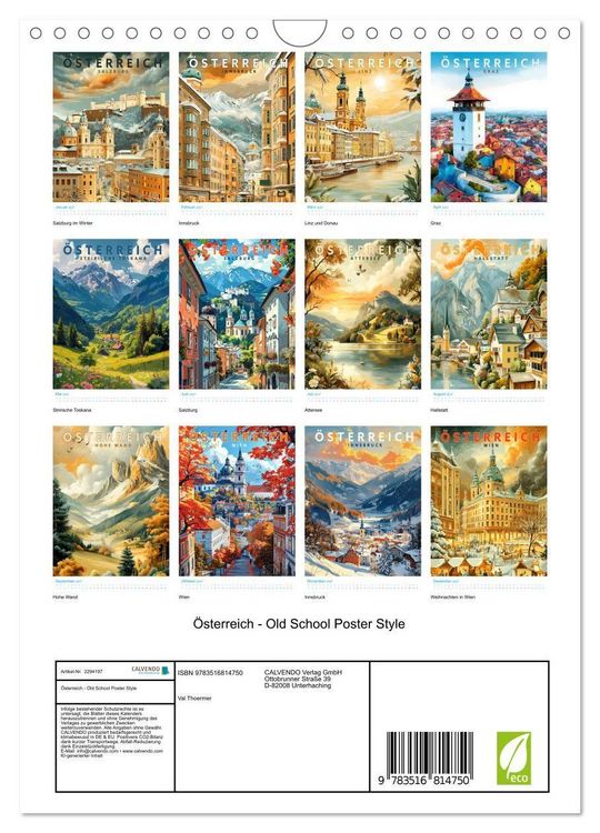 Produktbild: &Ouml;sterreich - Old School Poster Style (Wandkalender 2027 DIN A4 hoch), CALVENDO Monatskalender