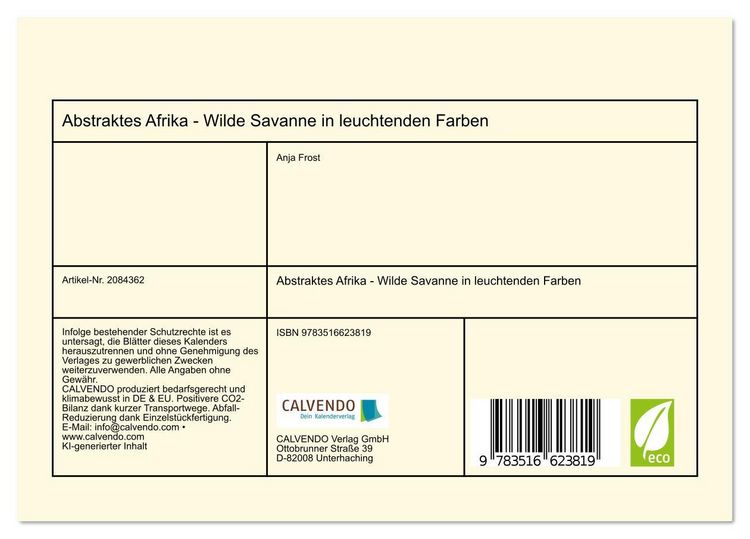 Produktbild: Abstraktes Afrika - Wilde Savanne in leuchtenden Farben (Tischkalender 2026 DIN A5 quer), CALVENDO Monatskalender