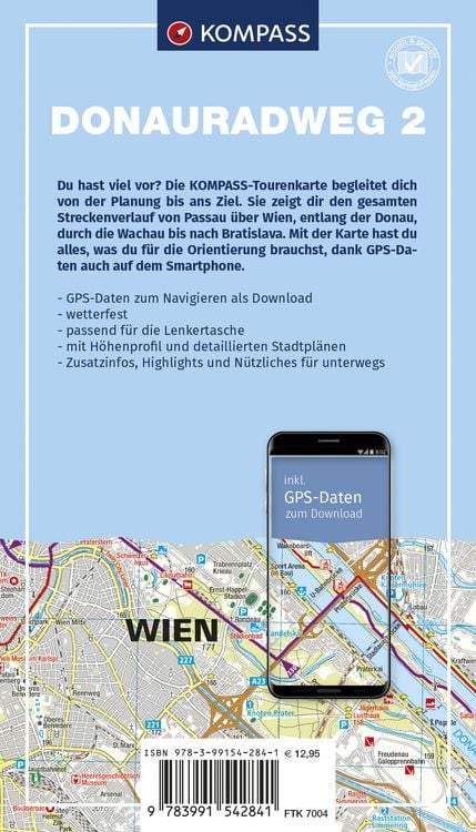 Produktbild: KOMPASS Fahrrad-Tourenkarte Donauradweg 2, von Passau über Wien nach Bratislava 1:50.000
