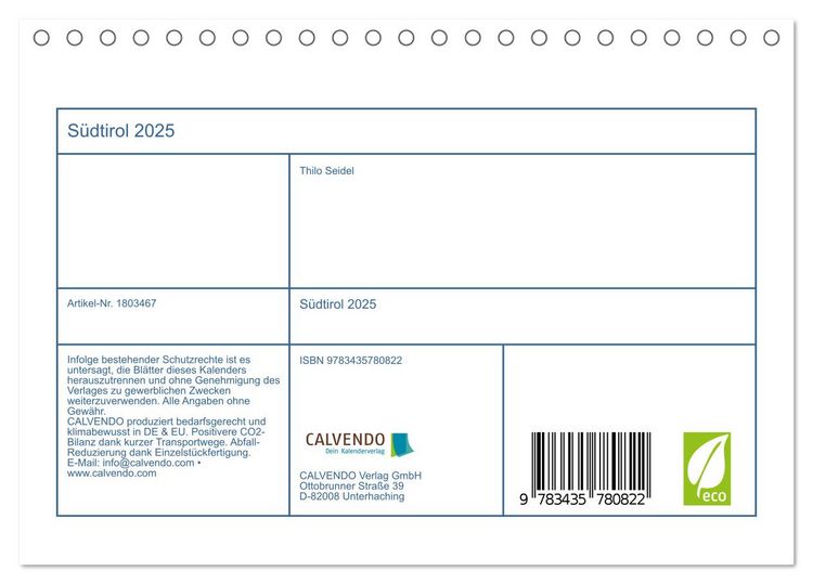 Produktbild: S&uuml;dtirol 2025 (Tischkalender 2025 DIN A5 quer), CALVENDO Monatskalender