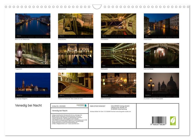 Produktbild: Venedig bei Nacht (Wandkalender 2026 DIN A3 quer), CALVENDO Monatskalender