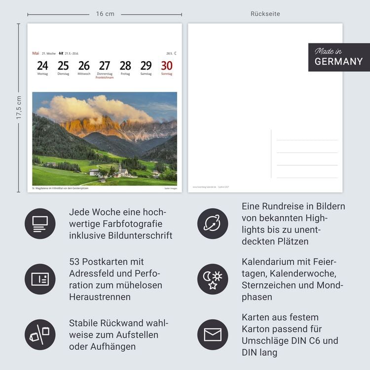 Produktbild: S&uuml;dtirol Sehnsuchtskalender 2027 - Wochenkalender mit 53 Postkarten