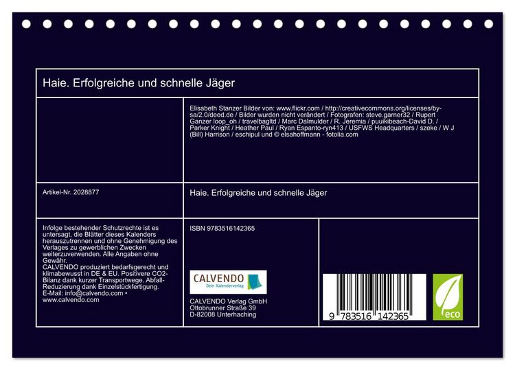 Produktbild: Haie. Erfolgreiche und schnelle J&auml;ger (Tischkalender 2026 DIN A5 quer), CALVENDO Monatskalender