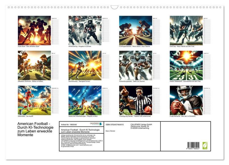 Produktbild: American Football - Durch KI-Technologie zum Leben erweckte Momente (Wandkalender 2026 DIN A2 quer), CALVENDO Monatskalender
