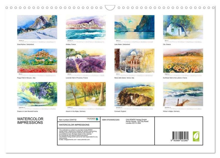 Produktbild: WATERCOLOR IMPRESSIONS (Wall Calendar 2027 DIN A3 landscape), CALVENDO 12 Month Wall Calendar