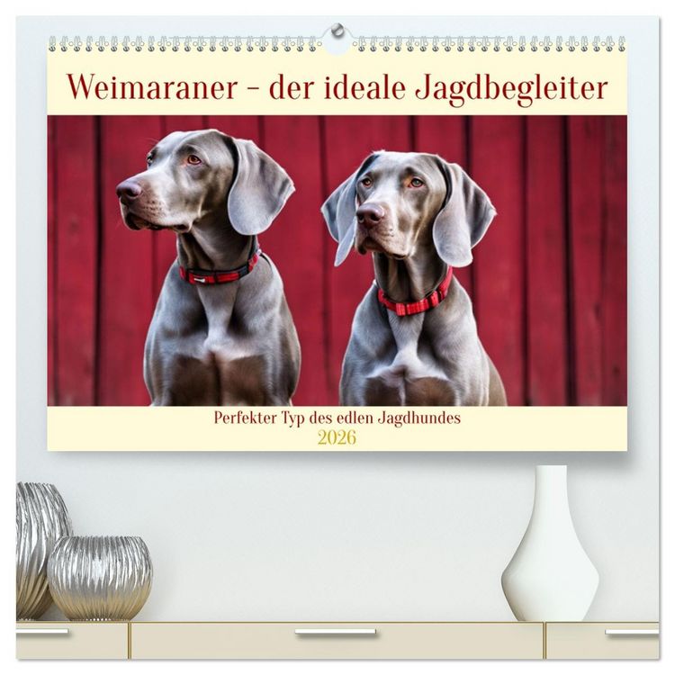 Produktbild: Weimaraner - der ideale Jagdbegleiter (hochwertiger Premium Wandkalender 2026 DIN A2 quer), Kunstdruck in Hochglanz